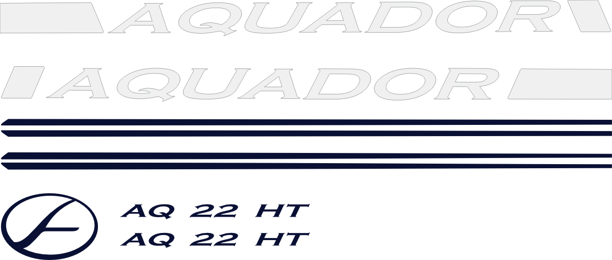 Innehåller: 2st Vit stripe Aquador 6.68m, 4st Blå Stripe, 2st AQ 22 HT och 1 st Blå aquador logo.