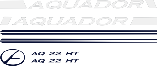 Innehåller: 2st Vit stripe Aquador 6.68m, 4st Blå Stripe, 2st AQ 22 HT och 1 st Blå aquador logo.