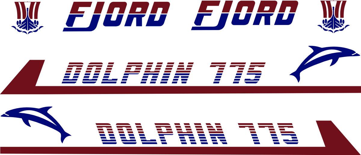 Komplett innehållande: 2st Sidodekaler Reling längd 5m och 2st Fjord Logo.