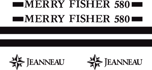 Datorskurna dekaler. Komplett innehållande: 2st dekaler med modellbeteckning 700x44mm, 2st Jeanneau logo, och 2 stripes 820x40mm och 2st Jeanneau logo 300x85mm.