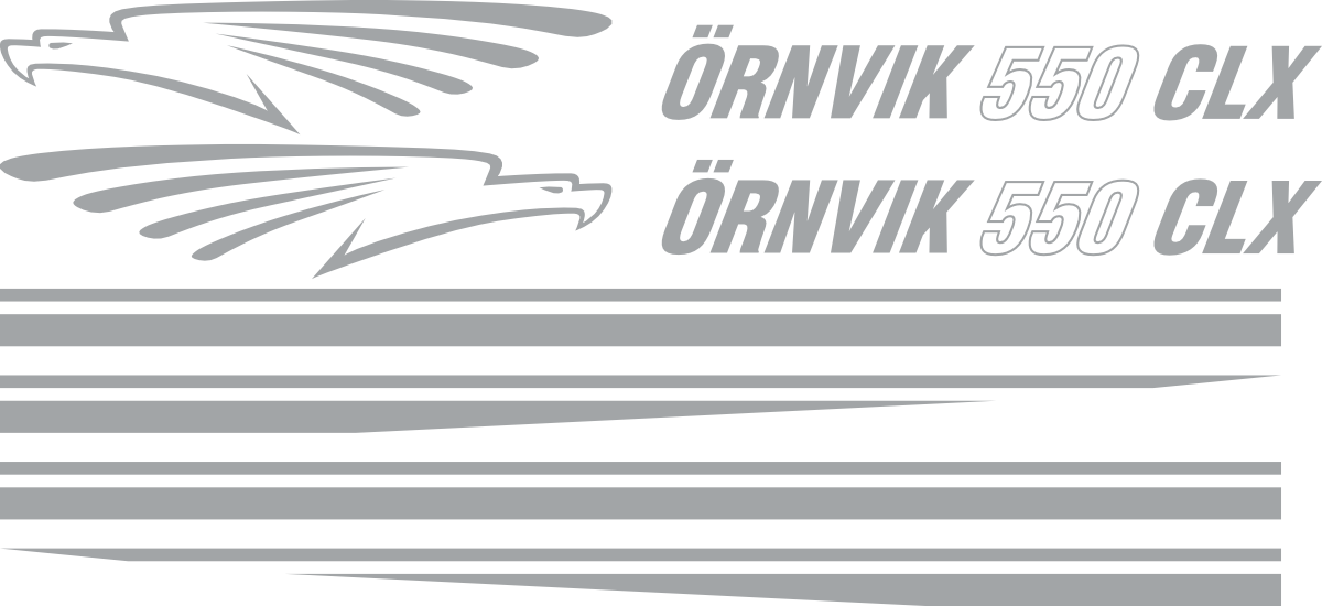 SIlver metallic. 2st Delad stripe vattenlinje 4000x90mm, 2st Örnvik logo, 2st Örnvik 550 CLX