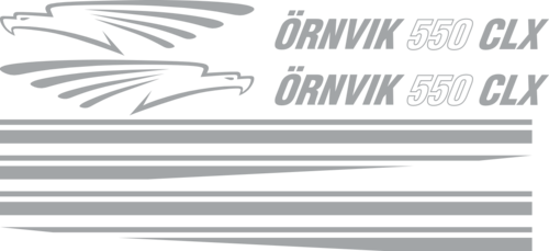 SIlver metallic. 2st Delad stripe vattenlinje 4000x90mm, 2st Örnvik logo, 2st Örnvik 550 CLX