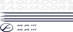 Innehåller: 2st Vit stripe Aquador 7.6m, 2st Blå Stripe reling, 2st Blå stripe tak, 2st AQ 26 HT och 1 st Blå aquador logo.