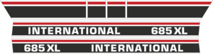 Dekorsats IH International 685XL. Svart/vit/röd Komplett: 2 st stripes 685XL International 1050x88mm, 2st stripes 480x110mm, 2st stripes 100x110mm.