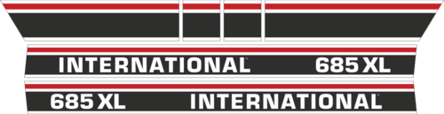 Dekorsats IH International 685XL. Svart/vit/röd Komplett: 2 st stripes 685XL International 1050x88mm, 2st stripes 480x110mm, 2st stripes 100x110mm.
