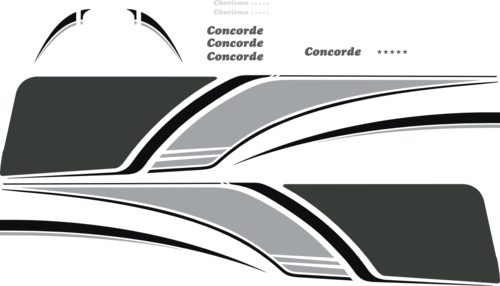 Komplett reproduktion av dekaler till Concorde Charisma 890. Total storlek sidor ca 6.5x1.35m.
