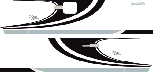 Komplett reproduktion av dekaler till Dethleffs Magic edition 2010. Total storlek sidor ca 5.96x1.34m.