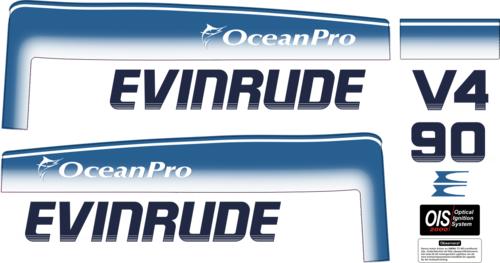 Dekalkitt. Evinrude V4 90 OceanPro 93-98. Innehåller 7 dekaler enligt originalmått.