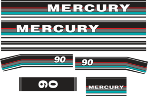 90hk innehållande: 8st Dekaler för Mercury 90hk övre och undre kåpa.