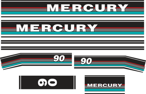 90hk innehållande: 8st Dekaler för Mercury 90hk övre och undre kåpa.