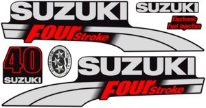 Komplett innehållande: 2st sidodekaler, 1st emissions dekal, 1st suzuki logo, 1st 40hk suzuki EFI.