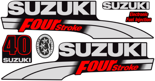 Komplett innehållande: 2st sidodekaler, 1st emissions dekal, 1st suzuki logo, 1st 40hk suzuki EFI.