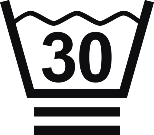 Datorskuren dekal. Tvättråd maxtemperatur 30 grader.

En tvättsymbol med två streck under baljan betyder att dina kläder behöver ett extra skonsamt program. De bör endast tvättas i fin- eller ylleprogram med lämpligt tvättmedel. Försök undvika att centrifugera.