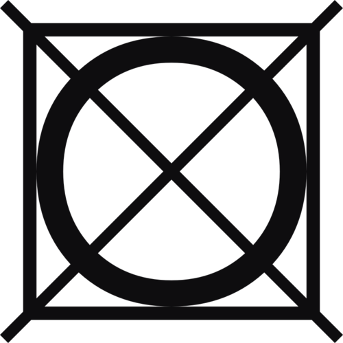 Datorskuren dekal. Tvättråd. Symbolen betyder att plagget inte får torktumlas.

