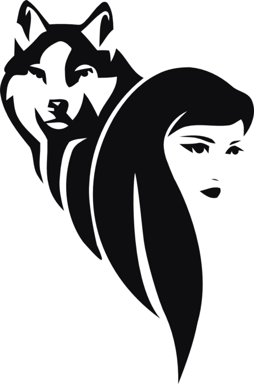 Datorskuren dekal. Hund/varg och tjej.