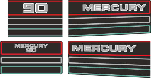 Mercury 90 Svart/rött/grått/vitt Komplett innehållande: 4st Dekaler för Mercury 90hk.