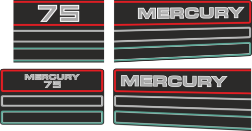 Mercury 75 Svart/rött/grått/vitt Komplett innehållande: 4st Dekaler för Mercury 75hk.