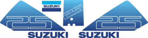 Komplett innehållande: 2st Dekaler för Suzuki 25hk, 1st bakre dekal och 1st främre dekal.