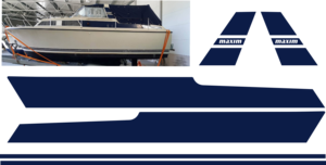 Dekor till Targabåge, sida mellan kabyssrutor samt striperullar till vattenlinje.Går att beställa i valfri färg. Standard är 2413G Mörkblå.