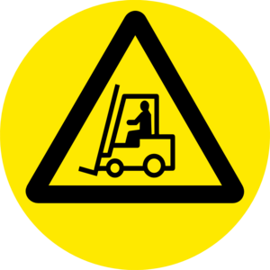 Slitstark och tålig golvdekal. Varning för truckar. 400x400mm