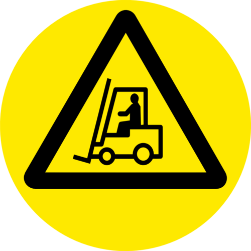 Slitstark och tålig golvdekal. Varning för truckar. 400x400mm