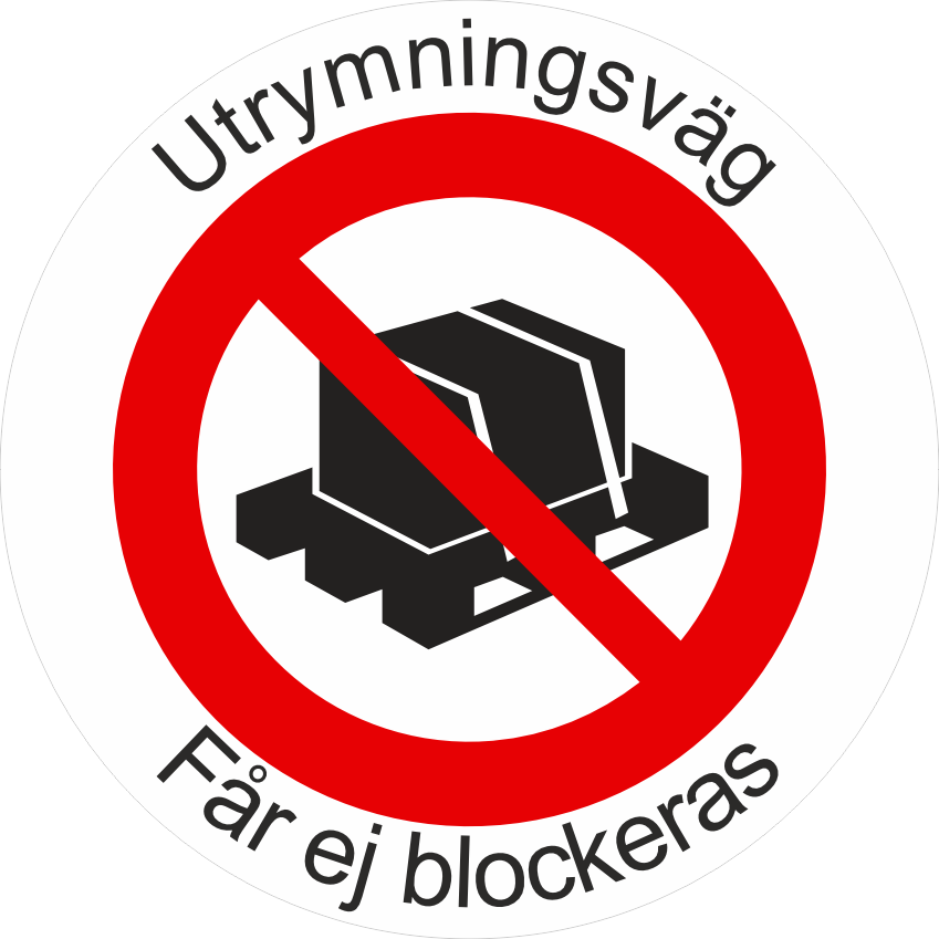 Golvdekal Utrymningsväg. Får ej blockeras.