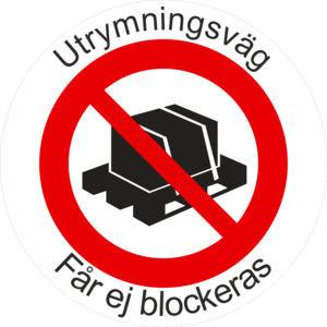 Slitstark och tålig golvdekal. Utrymningsväg. Får ej blockeras 250x250mm