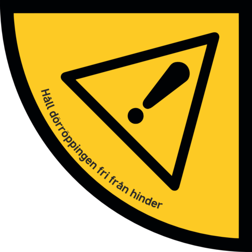 Slitstark och tålig golvdekal. Håll dörröppningen fri från hinder. 750x750mm