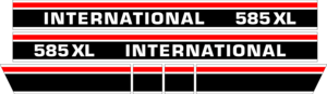 Dekorsats IH International 585 XL. Svart/vit/röd Komplett: 2 st stripes 585 XL International 1050x103mm, 2st stripes 450x103mm, 2st stripes 100x103mm.