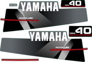40hk 1995 Svart/rött/grått Komplett innehållande: 2st Dekaler för Yamaha 40hk och 1st bakre dekal med 40hk , en främre dekal yamaha, stripe samt oljedekal.
