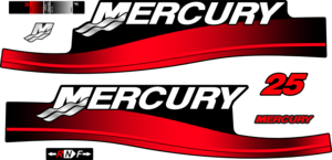 25hk Svart/rött/grått/vitt Komplett innehållande: 7st Dekaler för Mercury 25hk 2-takt