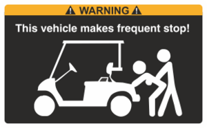 Svart/vit/orange Varningsdekal. Storlek 115x72mm.