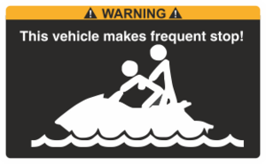 Svart/vit/orange Varningsdekal. Storlek 115x72mm.